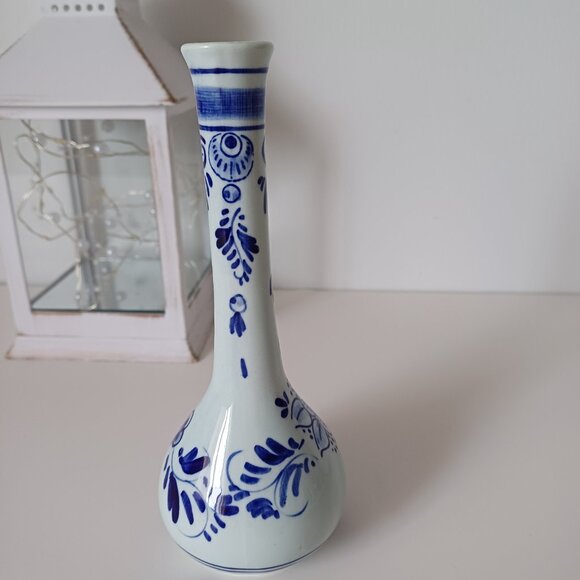 Handpainted Delft Floral Blue and White Tall Bud Vase 638 - Picture 7 of 12